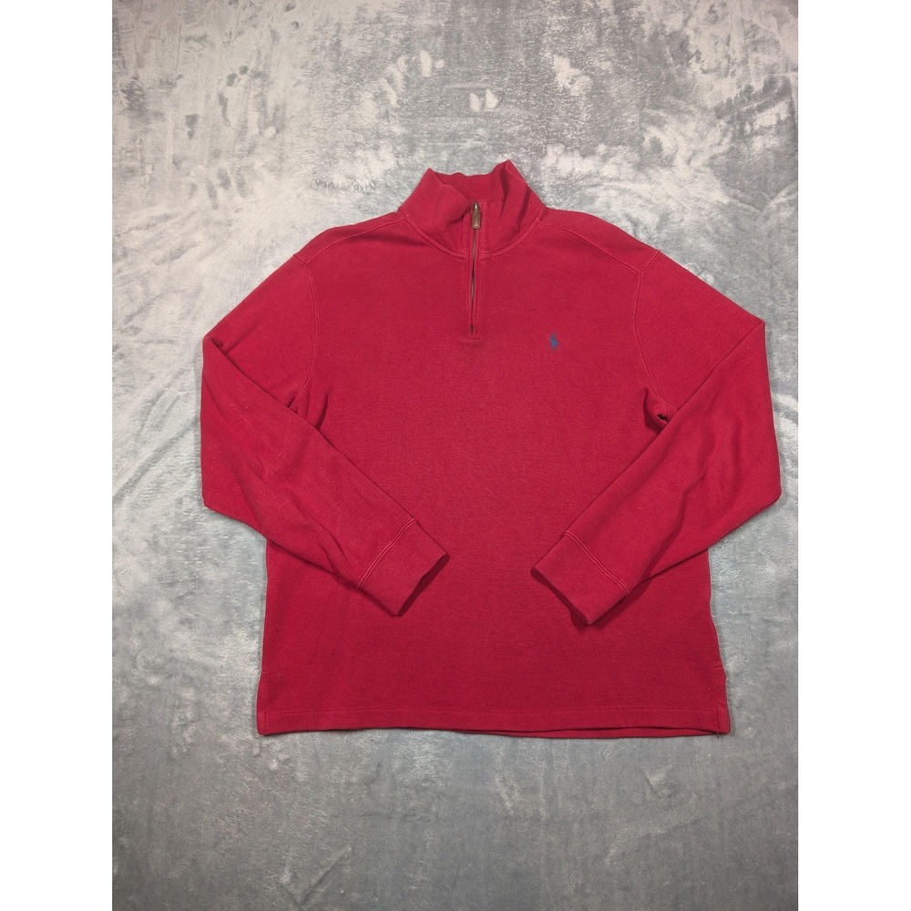 Polo By Ralph Lauren Sweater Mens Medium Red 1/4 Zip Mock Neck Cotton Knit